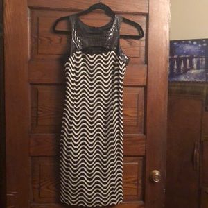 Faux alligator and sweater sheath dress